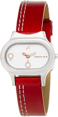 Fastrack Women's Watch Analog, White Dial Red Leather Strap, 2394SL01