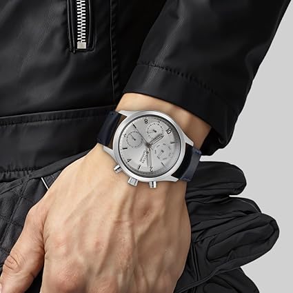 Titan Sapphire Men's Multifunction Watch Analog Silver Dial with Blue Leather Strap, 1874SL04