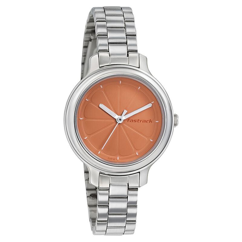 Fastrack, Women’s  Watch Analog, Orange Dial Stainless Steel Strap, 6202SM01