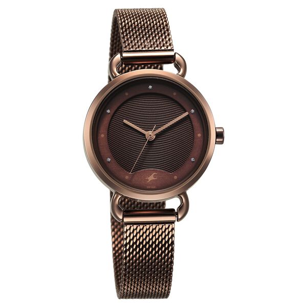Fastrack Fleek Women's Watch Analog Brown Dial with Brown Stainless Steel Band, 6300QM01