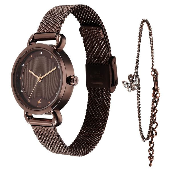 Fastrack Pulse Women's Watch Analog Brown Dial with Brown Mesh Band, 6221QM01