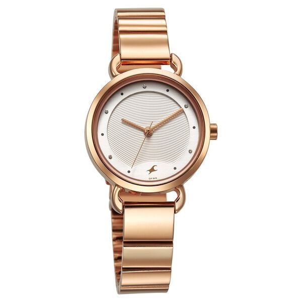 Fastrack Pulse Women's Watch Analog White Dial with Rose Gold Stainless Steel Band, 6221WM02