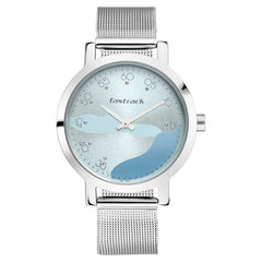 Fastrack, Women’s  Watch Analog, Blue Dial Silver Stainless Steel Mesh Band, 6222SM02