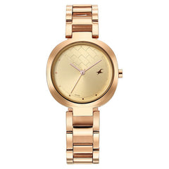 Fastrack, Women’s  Watch Analog, Golden Dial Rose-Gold Stainless Steel Band, 6247WM01