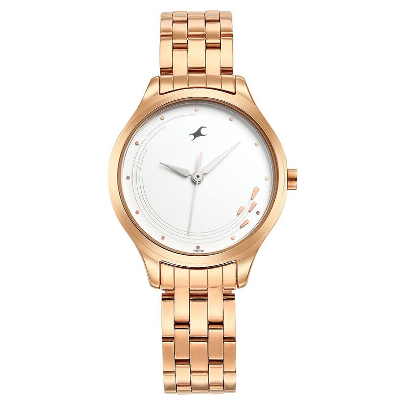 Fastrack, Women’s  Watch Analog, White Dial Rose-Gold Stainless Steel Band, 6248WM02