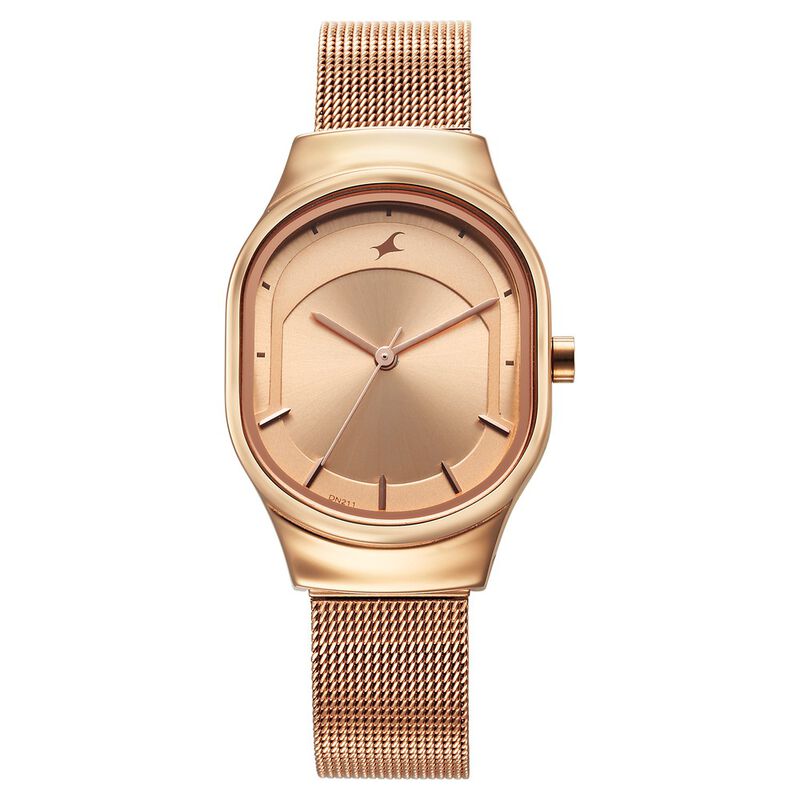 Fastrack, Women’s  Watch Analog, Rose-Gold Dial Rose-Gold Stainless Steel Mesh Strap , 6283WM01