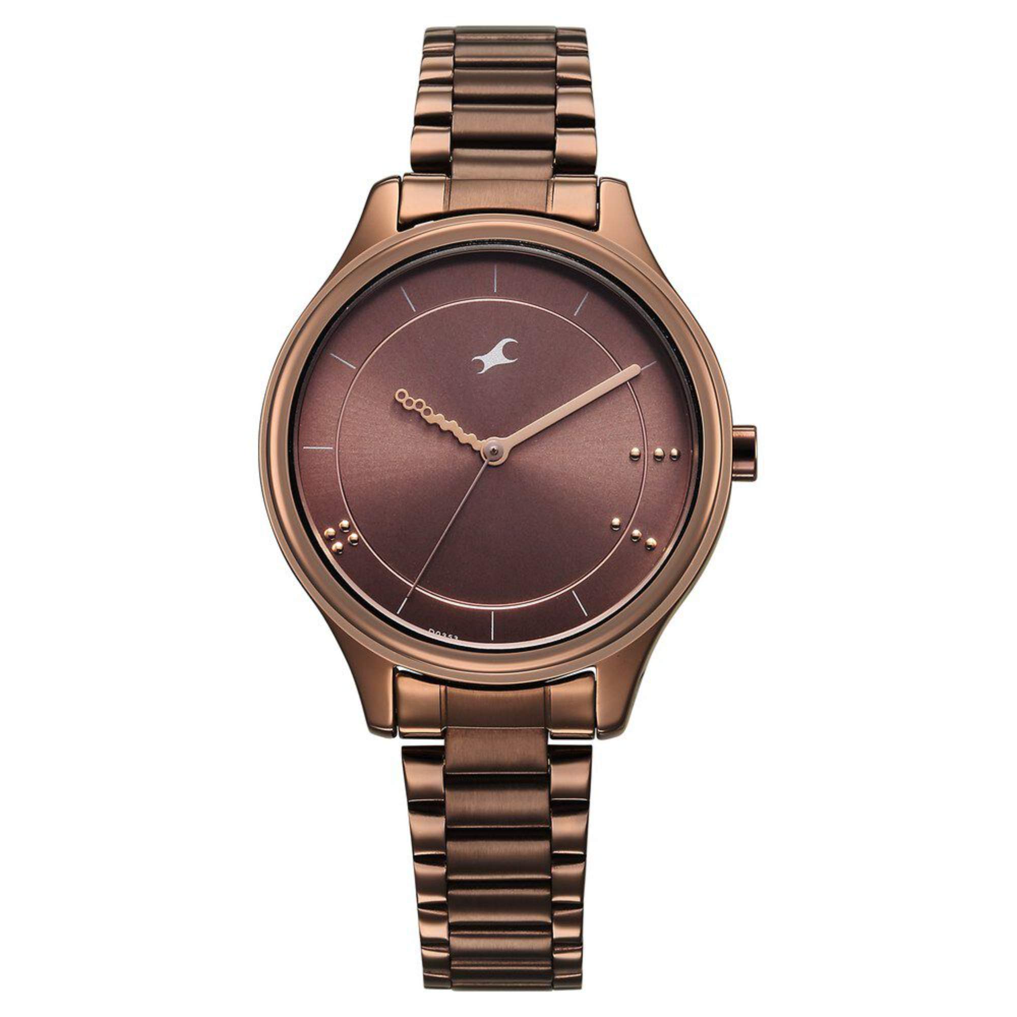 Fastrack Stunners Women's Watch Analog Brown Dial with Brown Stainless Steel Band, 6296QM01