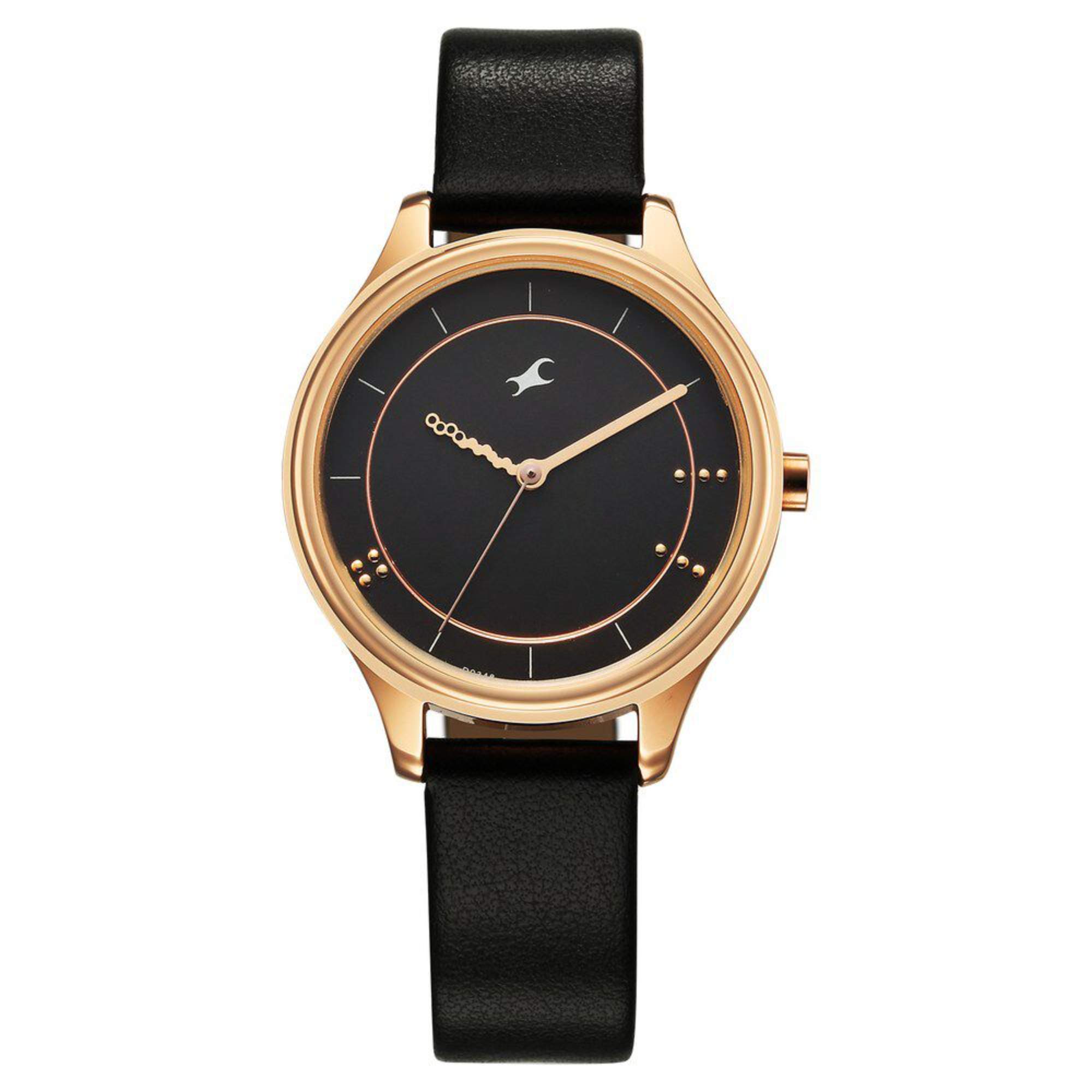 Fastrack Stunners Women's Watch Analog Black Dial with Black Leather Strap, 6296WL01
