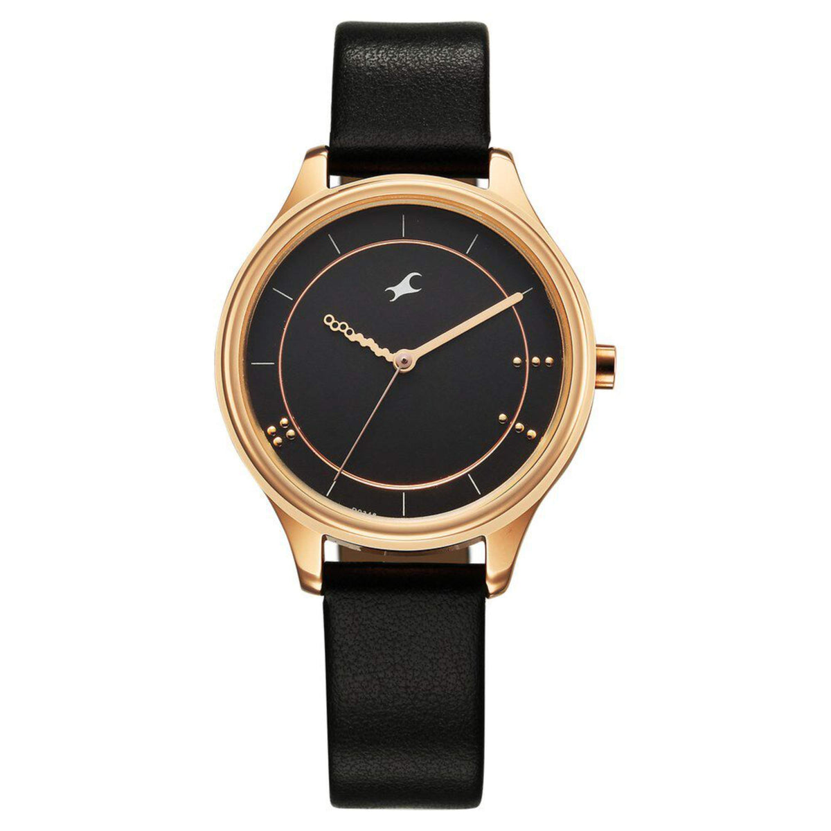 Fastrack Stunners Women's Watch Analog Black Dial with Black Leather Strap, 6296WL01
