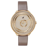 Fastrack Stunners Women's Watch Analog Rose Gold Dial with Brown Leather Strap, 6303WL01