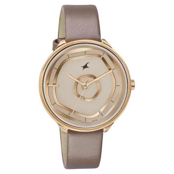 Fastrack Stunners Women's Watch Analog Rose Gold Dial with Brown Leather Strap, 6303WL01