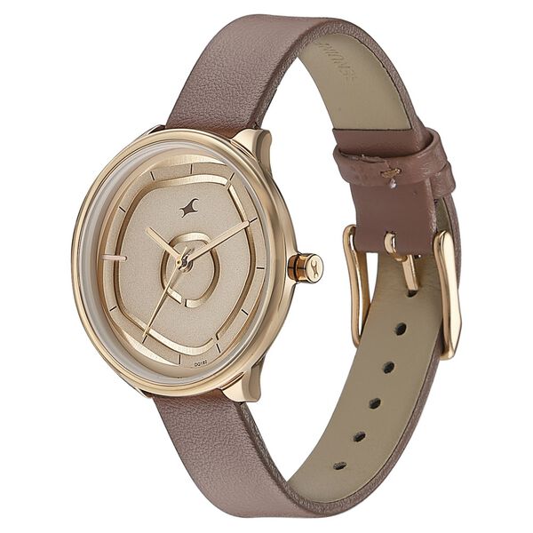 Fastrack Stunners Women's Watch Analog Rose Gold Dial with Brown Leather Strap, 6303WL01