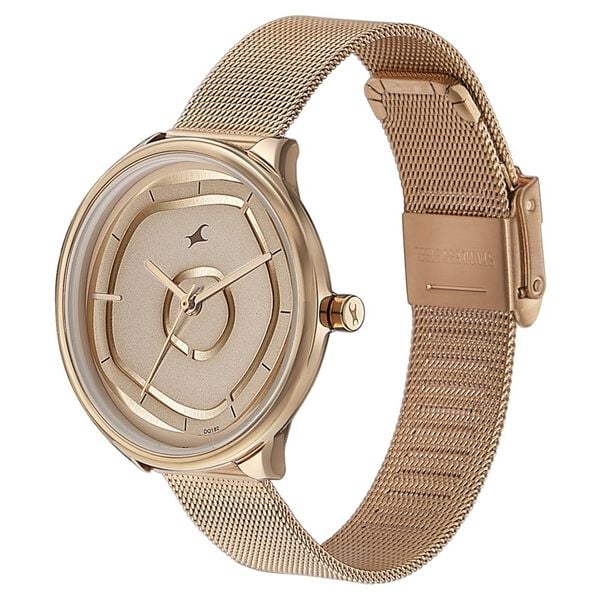 Fastrack Stunners Women's Watch Analog Rose Gold Dial with Rose Gold Mesh Band, 6303WM01