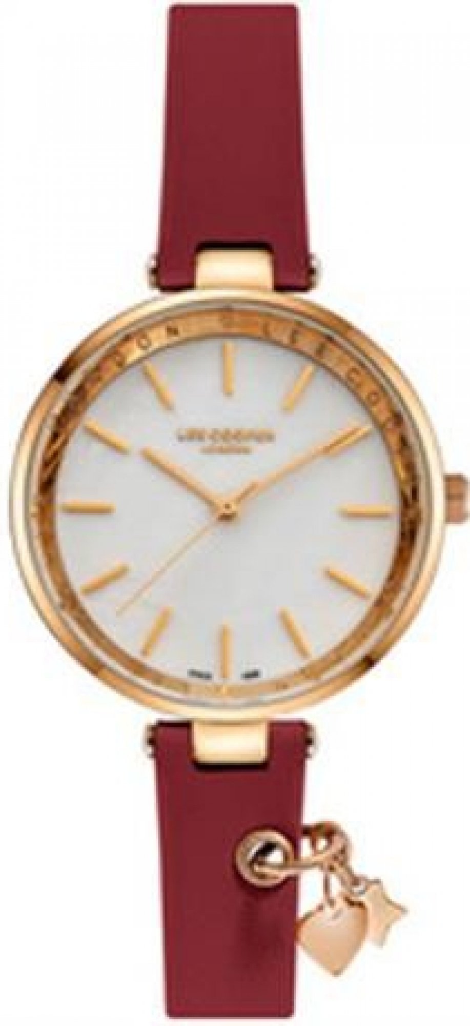 Lee Cooper Women's Watch Analog, White Dial, Red Leather Strap, LC07020.428