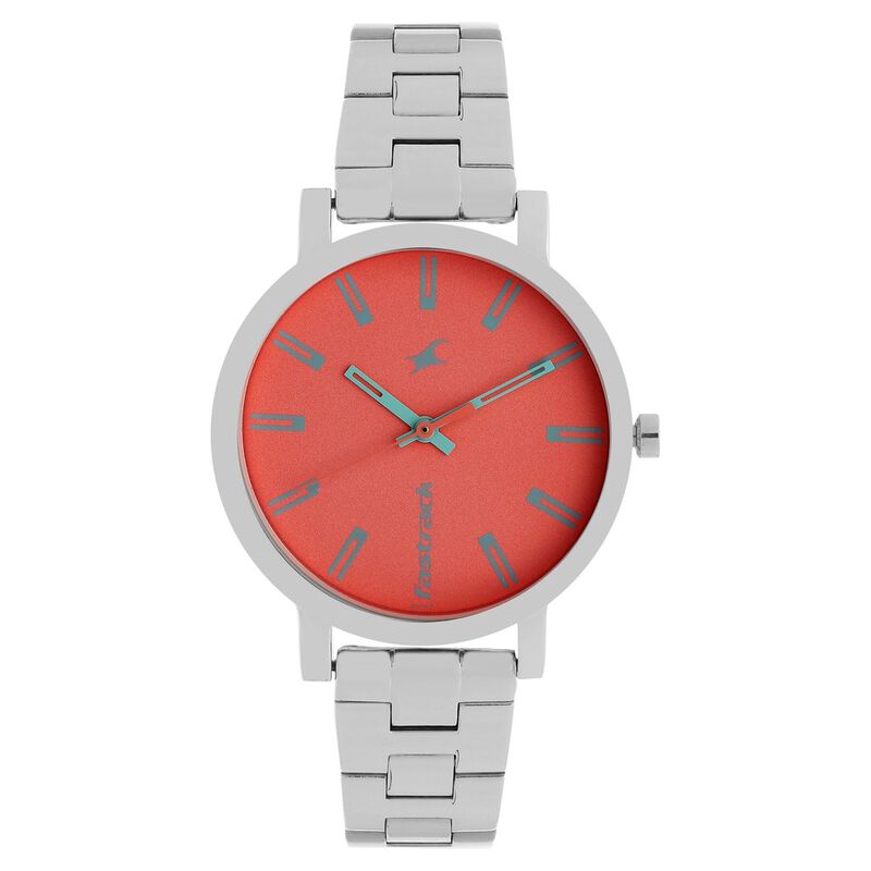 Fastrack, Women’s  Watch Analog, Red Dial Silver Stainless Steel Strap , 68010SM03