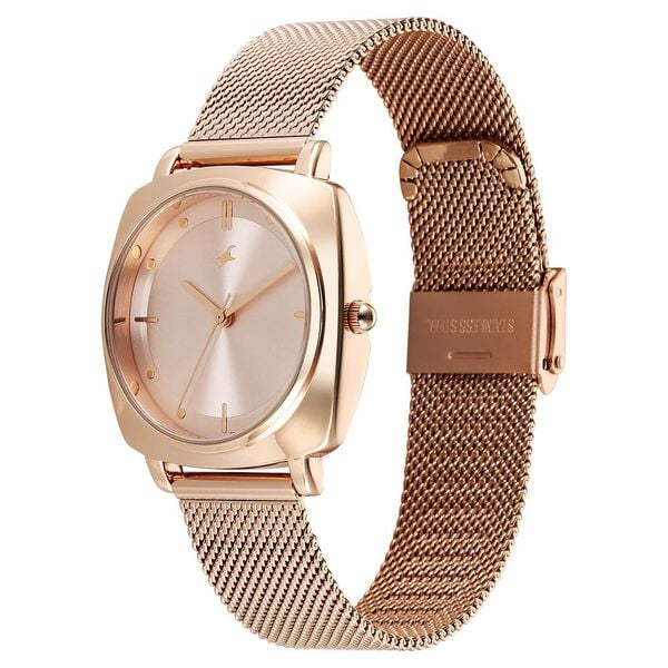 Fastrack Stunners Quartz Analog Women's Watch With Rose Gold Dial and Stainless Steel Strap,68043WM01