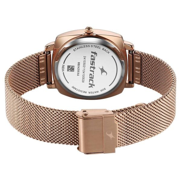 Fastrack Stunners Quartz Analog Women's Watch With Rose Gold Dial and Stainless Steel Strap,68043WM01