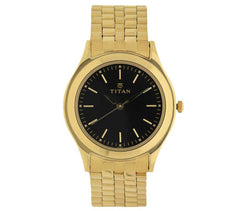 Titan Men's Watch Analog, Black Dial Gold Stainless Steel Strap Watch, 1648YM03