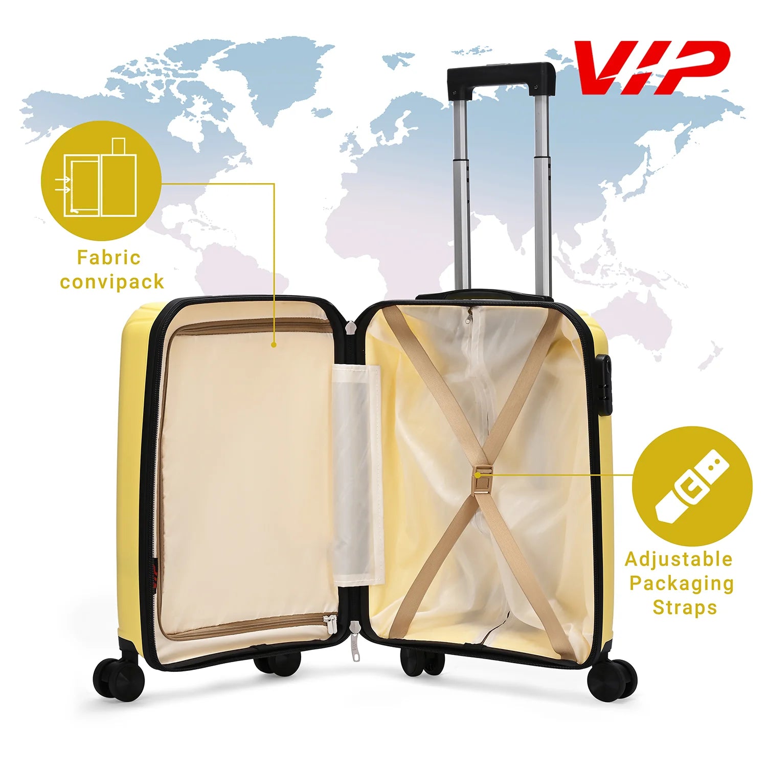 VIP Trekk 75cm Hard Case Trolley 360Â° Light Yellow, TREKK75YL