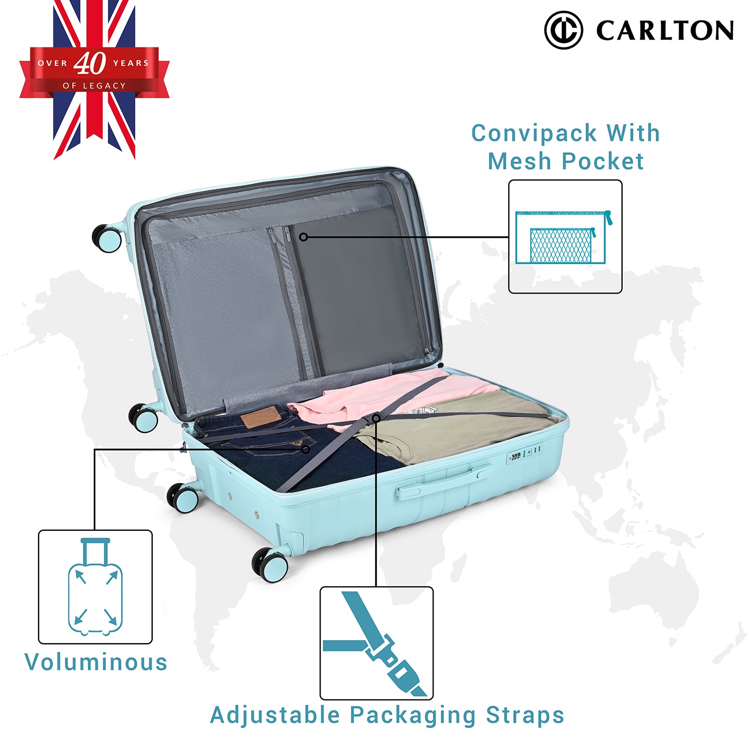 Carlton Hertford 76cm 8 Wheel Hard Top Trolley-Blue, HERTFORD76BL