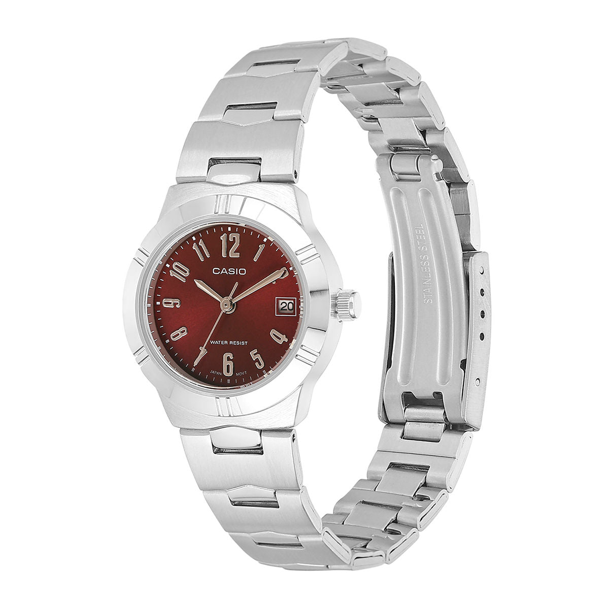 Casio Women's Watch Analog, Maroon Dial Silver Stainless Steel Strap, LTP-1241D-4A2DF product image