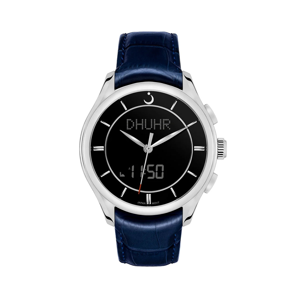 Alfajr Islamic Prayer Men's Analog-Digital Watch Black Dial With Blue Leather Strap, WW-22SL