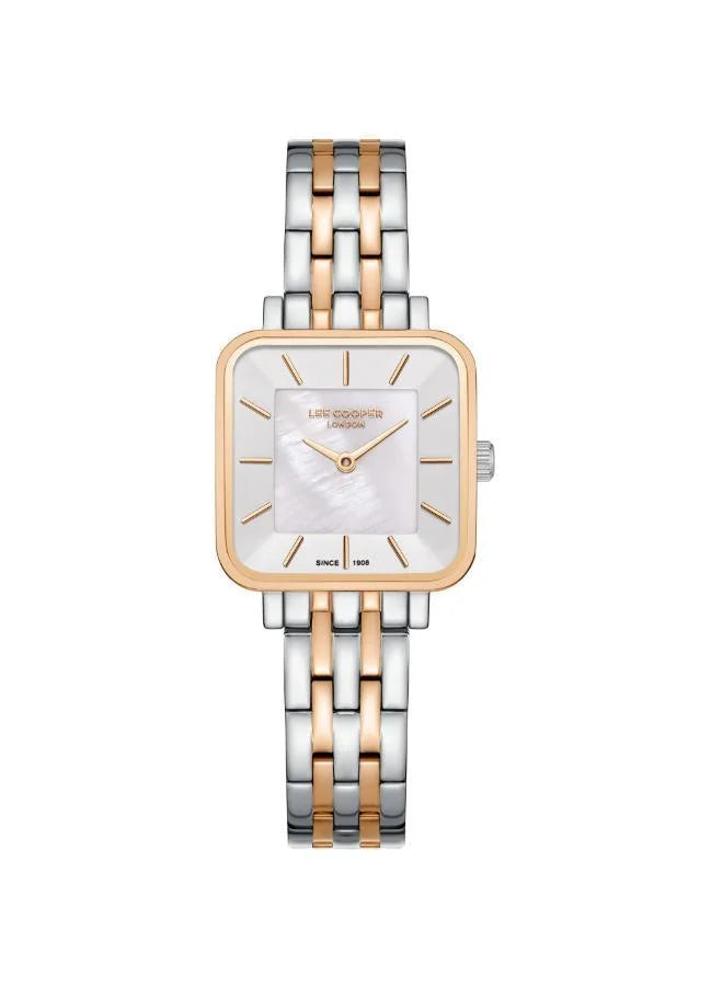 Lee Cooper Women's Analog Watch with White Mother Of Pearl Dial and Silver/Rose Gold Stainless Steel Band, LC08380.530