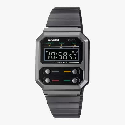 Casio, Men's Watch Vintage Collection Digital ,Black Dial Silver Stainless Steel Band, A100WEGG-1ADF