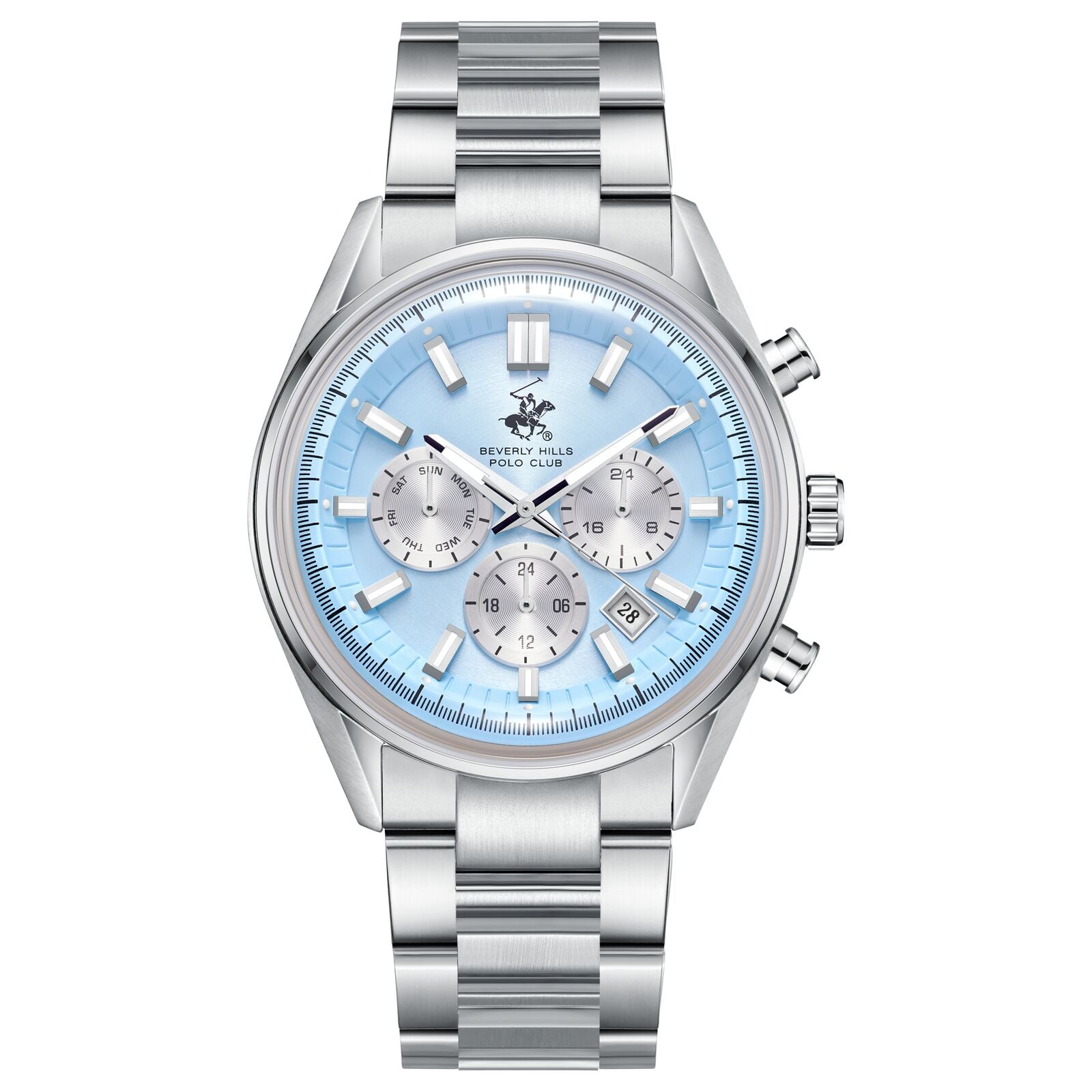Beverly Hills Polo Club Men's Watch Analog Blue Dial with Silver Stainless Steel Band,  BP3781X.300
