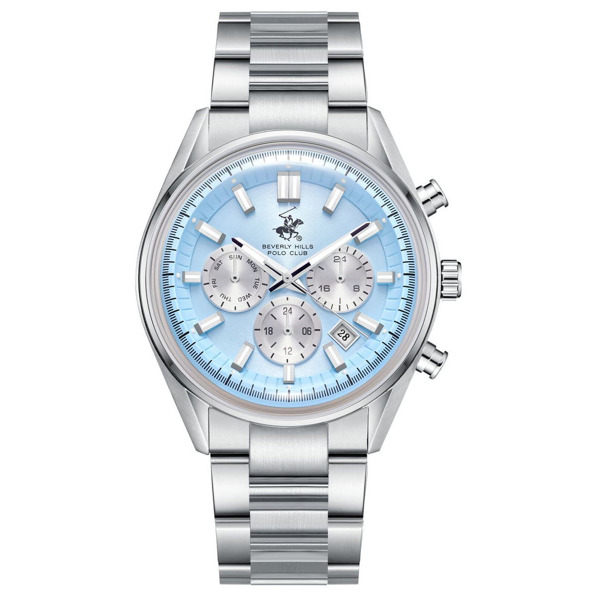 Beverly Hills Polo Club Men's Watch Analog Blue Dial with Silver Stainless Steel Band,  BP3781X.300