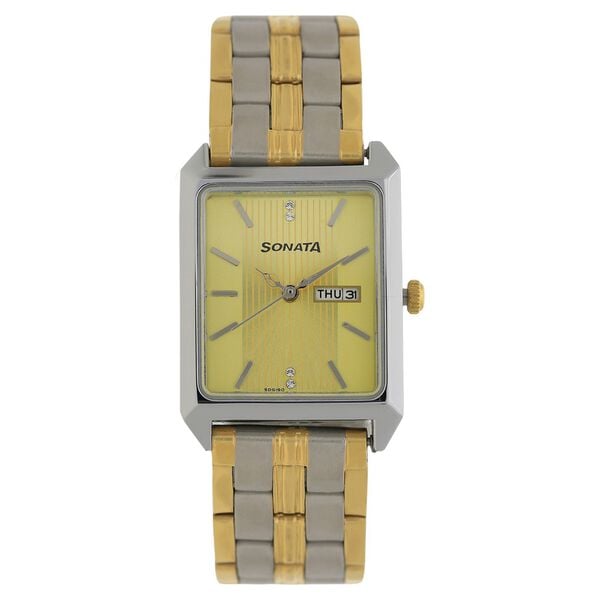 Sonata Men's Watch Analog Champagne Dial With Stainless Steel Band, 7007BM01