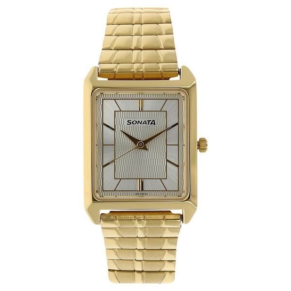 Sonata Men's Watch Analog Silver Dial With Gold Stainless Steel Band, 7007YM12