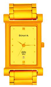 Sonata Men's Watch Analog Gold Dial With Gold Stainless Steel Band, 7057YM05