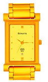 Sonata Men's Watch Analog Gold Dial With Gold Stainless Steel Band, 7057YM05