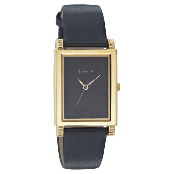 Sonata Men's Watch Analog Black Dial With Black Leather Strap, 7058YM04