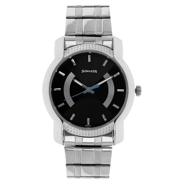 Sonata Men's Watch Analog Black Dial With Stainless Steel Band, 7093SM01