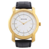 Sonata Men's Watch Analog White Dial With Black Leather Strap, 7093YL01