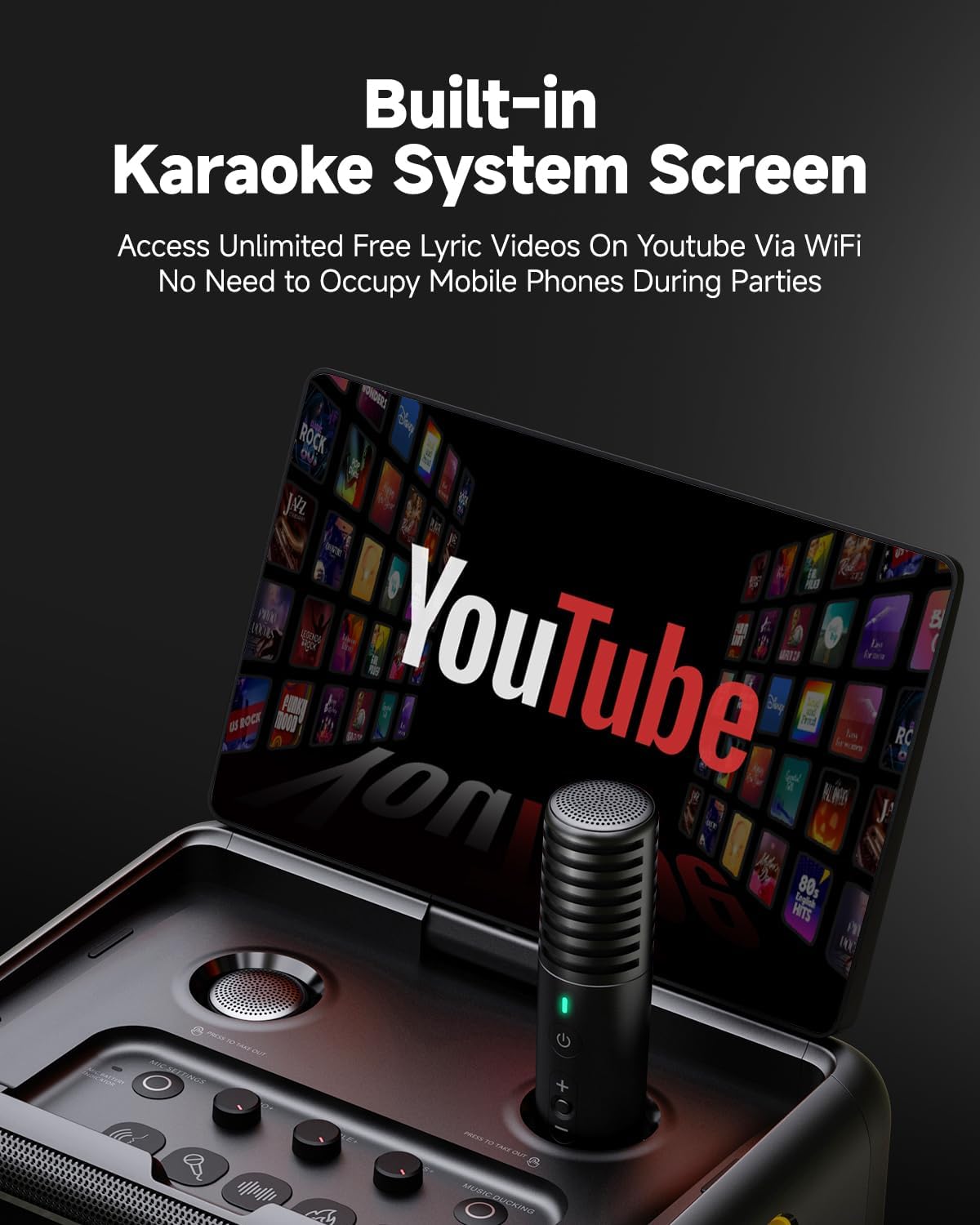 Ikarao Karaoke Machine for Adults, with Lyrics Display, 64GB Karaoke Tablet, 2 Wireless Microphone, IK-BREAKX2