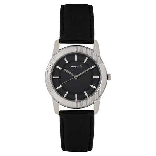 Sonata, Men, Analog, Watch, Black Dial, Leather Strap, 7100SL01