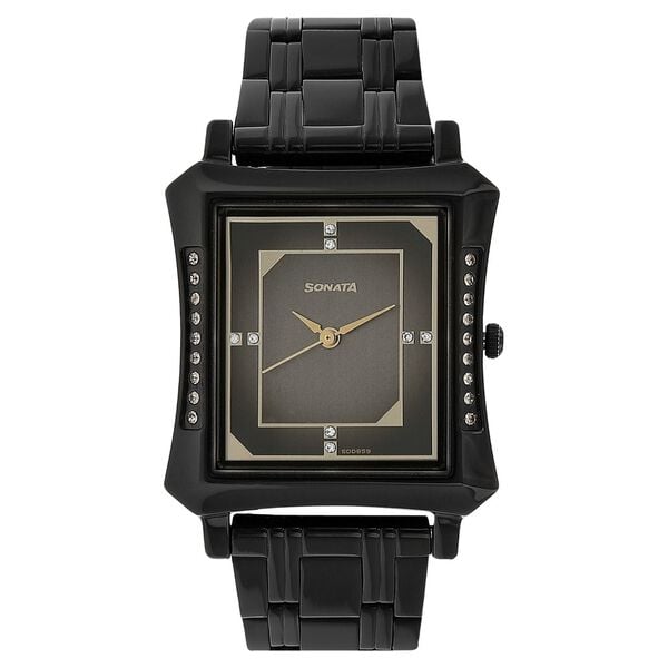 Sonata Men's Watch Analog Black Dial With Black Stainless Steel Band, 7106NM01