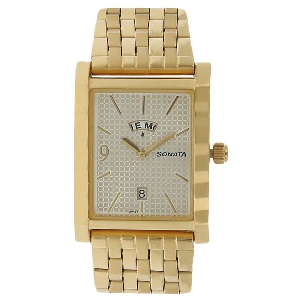 Sonata Men's Watch Analog Silver Dial With Gold Stainless Steel Band, 7112YM03