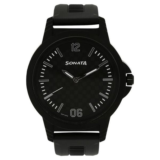 Sonata, Men, Analog, Watch, Black Dial, Plastic Strap, 7119PP02