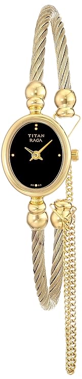 Titan Raga Women's Watch Analog Black Dial with Gold Stainless Steel Band, 197YM05