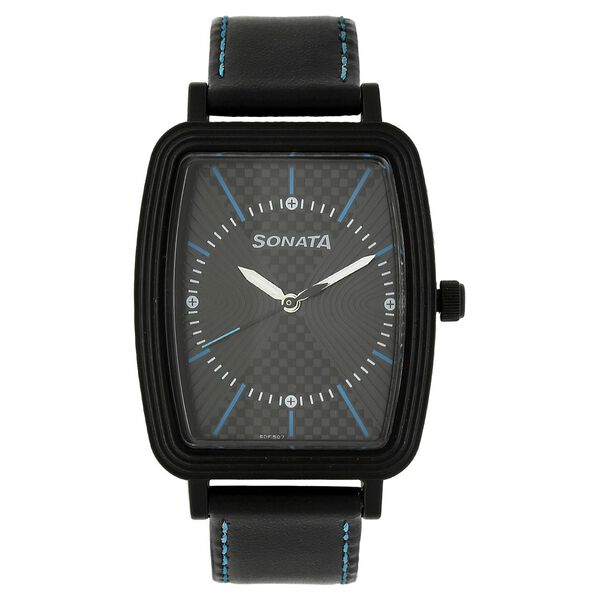 Sonata Men's Watch Analog White Dial With Black Leather Strap, 7120PL01