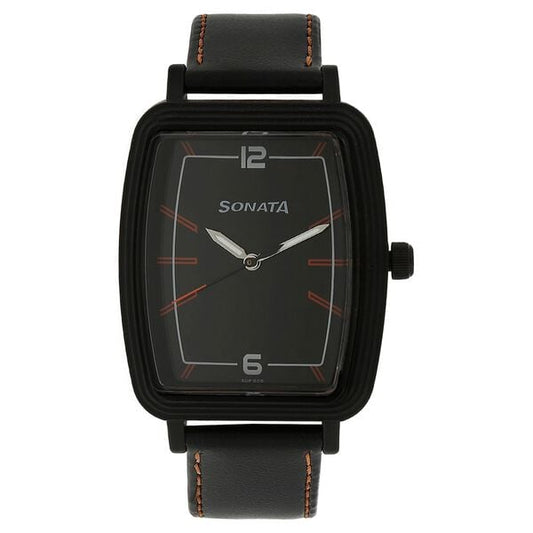 Sonata, Men, Analog, Watch, Black Dial, Leather Strap, 7120PL02