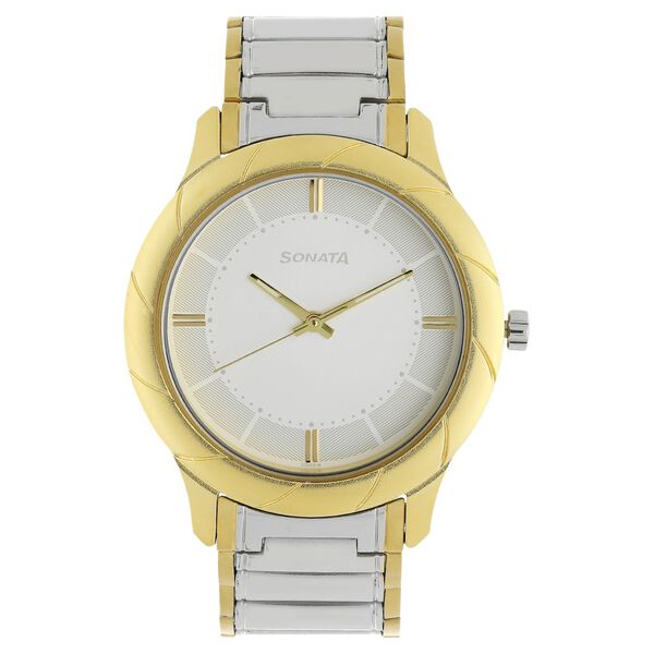 Sonata Men's Watch Analog White Dial With Stainless Steel Band, 7125BM02