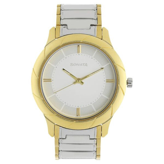 Sonata, Men, Analog, Watch, White Dial, Stainless steel Strap, 7125BM02