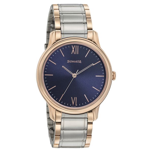 Sonata Men's Watch Analog Blue Dial With Stainless Steel Band, 7128KM01