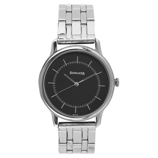 Sonata, Men, Analog, Watch, Black Dial, Stainless steel Strap, 7128SM02