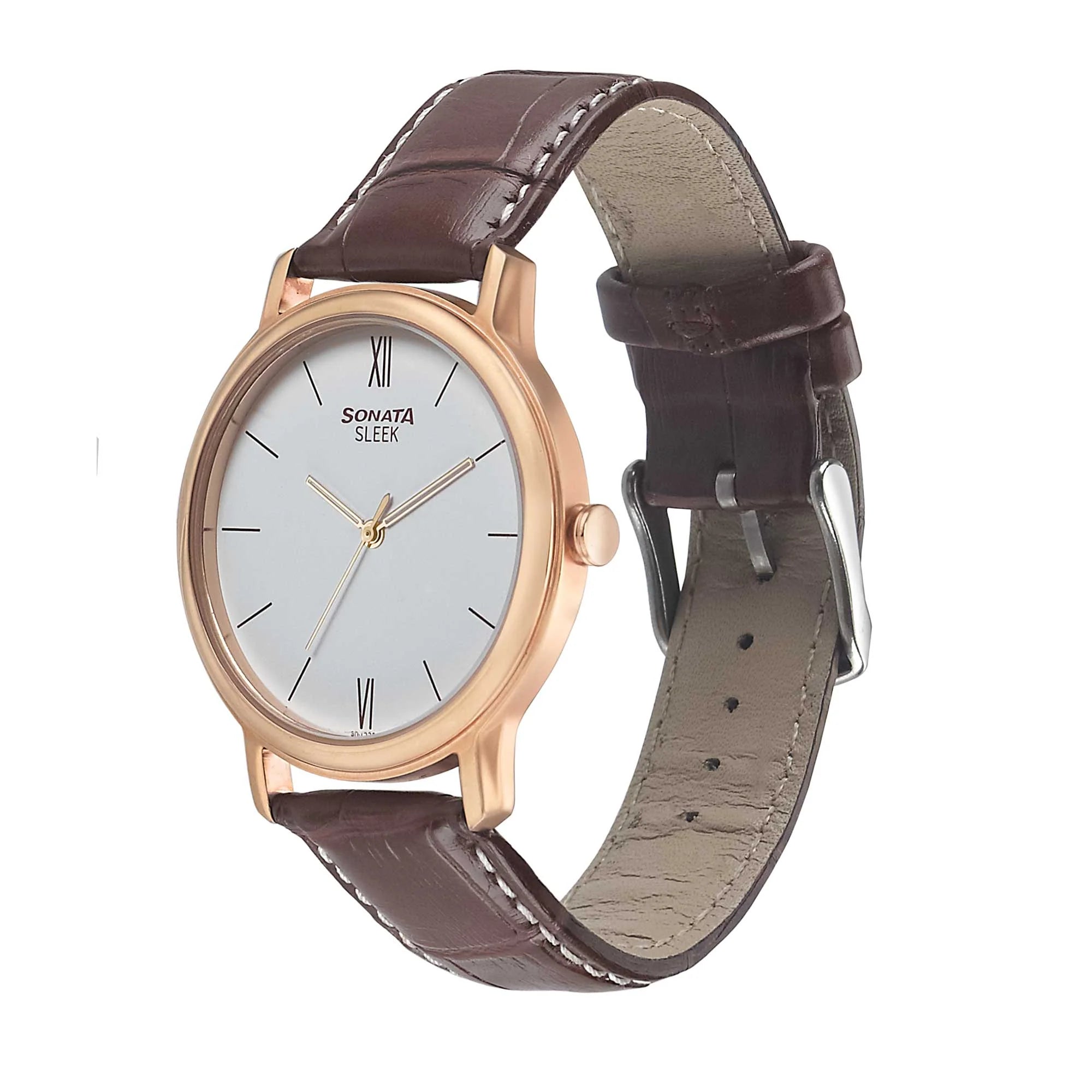 Sonata Men's Watch Analog White Dial With Brown Leather Strap, 1141YL07